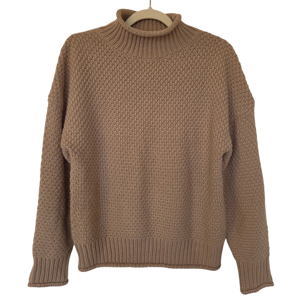Knit Roll Neck Oversized Fisherman Sweater Sz S Cottage Cozy Fall Preppy Coastal